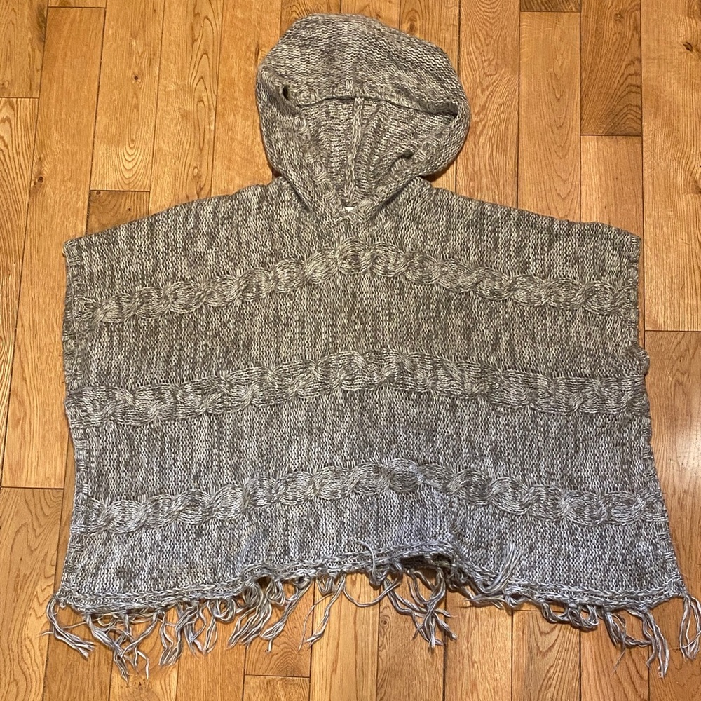 Garage Gray Hooded Knit Poncho
